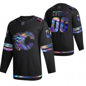 Camisola Calgary Flames Personalizado 2021-22 Preto holográfico iridescente Authentic - Homem